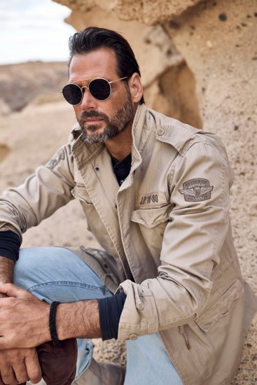 JP1880 Field Jacket with Badges Vintage Look Dark Beige - Bundy - Bundy Nadmerné Veľkosti 2XL-8XL
