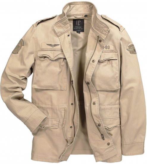 JP1880 Field Jacket with Badges Vintage Look Dark Beige - Bundy - Bundy Nadmerné Veľkosti 2XL-8XL