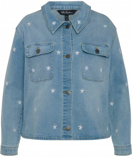 Ulla Popken Embroidered Denim Jacket Light Blue - Bundy - 