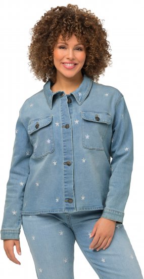 Ulla Popken Embroidered Denim Jacket Light Blue - Bundy - 