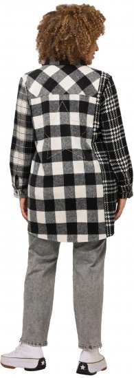 Ulla Popken Mixed Plaid Long Sleeve Button Down Shacket Black - Bundy - 