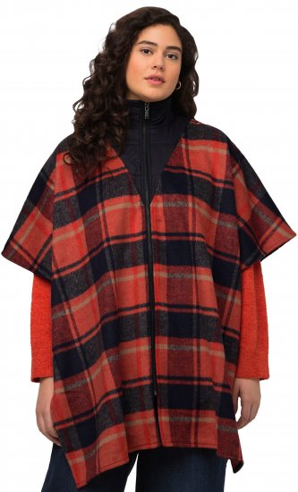 Ulla Popken Oversized Plaid Wing Collar Poncho Red Orange - Bundy - 