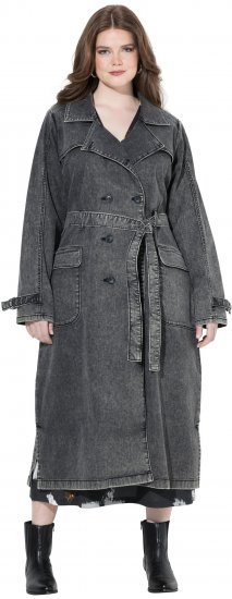 Ulla Popken Denim Acid Wash Trench Coat Grey Denim - Bundy - 