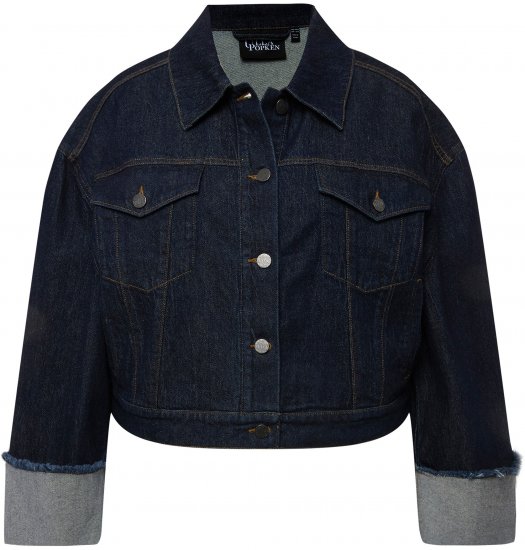 Ulla Popken Stretch Fit Cropped Denim Jacket Rinsed Wash - Bundy - 