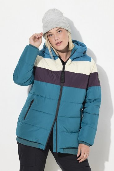 Ulla Popken HYPRAR Striped Triple Function Fully Lined Quilted Jacket Dark Petrol - Bundy - Dámske bundy vo veľkých veľkostiach