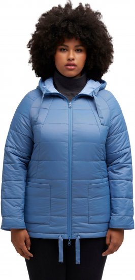 Ulla Popken Reversible Butterfly Print Fully Lined Quilted Jacket Blue Denim - Bundy - 