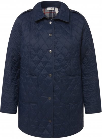 Ulla Popken Quilted Jacket with Plaid Lining Navy - Bundy - 