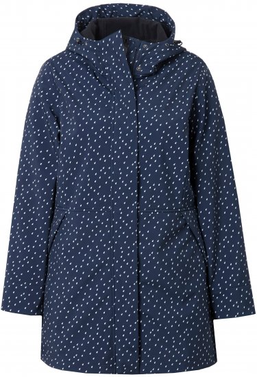 Ulla Popken Raindrop Print Longline Waterproof Jacket Navy - Bundy - 