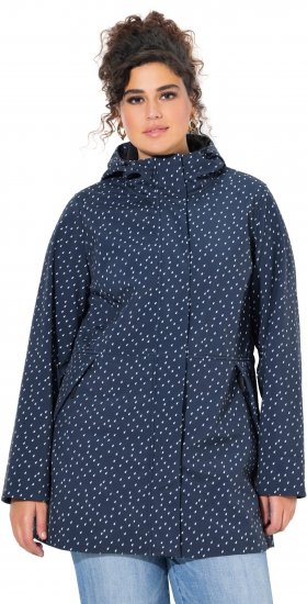 Ulla Popken Raindrop Print Longline Waterproof Jacket Navy - Bundy - 