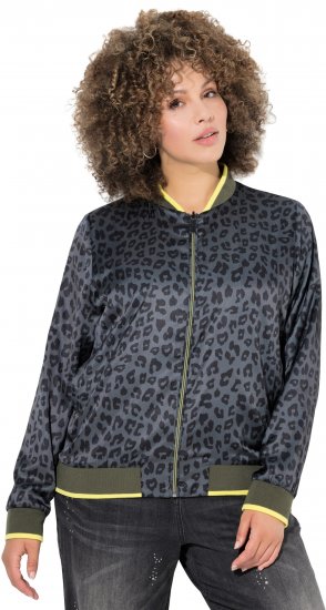Ulla Popken Reversible Leopard Print College Collar Jacket Olive Grey - Bundy - 