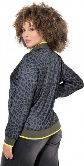Ulla Popken Reversible Leopard Print College Collar Jacket Olive Grey - Bundy - 