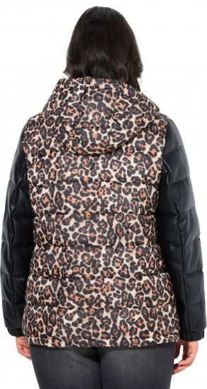 Ulla Popken HYPRAR Leopard And Leather Look Quilted Jacket Black - Bundy - 