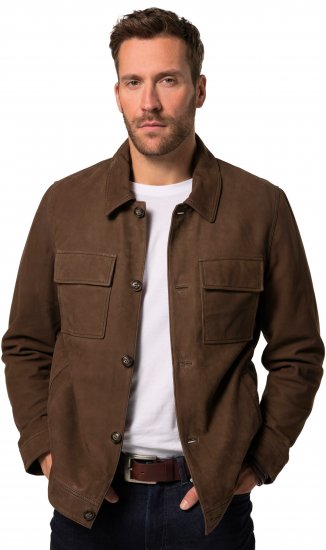 JP1880 Leather Jacket Nubuck Shirt Collar Brown - Bundy - Bundy Nadmerné Veľkosti 2XL-8XL