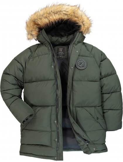 JP1880 Quilted Parka Lightweight and Warm with Faux Fur Hood Dark Green - Bundy - Bundy Nadmerné Veľkosti 2XL-8XL