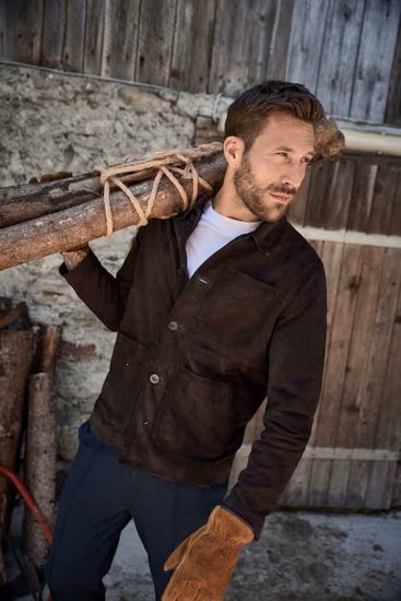 JP1880 Leather Jacket Goat Suede Shirt Collar Dark Brown - Bundy - Bundy Nadmerné Veľkosti 2XL-8XL