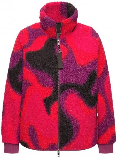 Ulla Popken Abstract Print Zip Fleece Jacket Pink Berry - Bundy - 