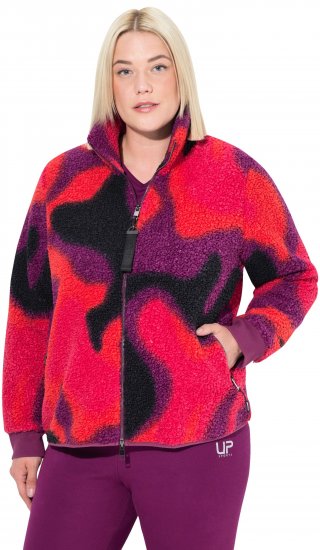 Ulla Popken Abstract Print Zip Fleece Jacket Pink Berry - Bundy - 