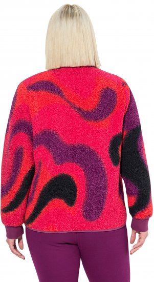 Ulla Popken Abstract Print Zip Fleece Jacket Pink Berry - Bundy - 