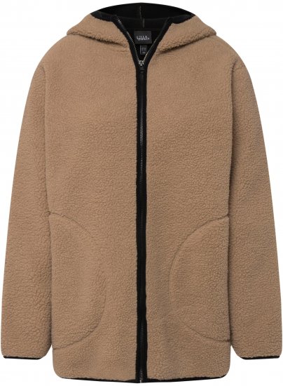 Ulla Popken Long Sleeve Hooded Teddy Jacket Putty - Bundy - 