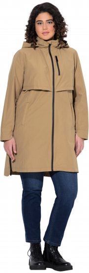 Ulla Popken Hooded with Zippered Pockets and Zippered Side Slits Jacket Mocha - Bundy - 