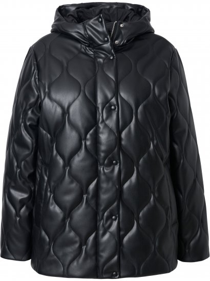 Ulla Popken Faux Leather Quilted Jacket Black - Bundy - 