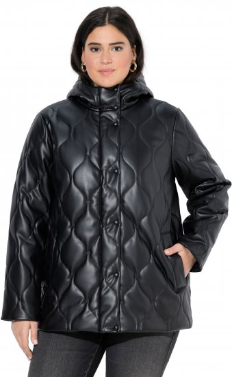 Ulla Popken Faux Leather Quilted Jacket Black - Bundy - 