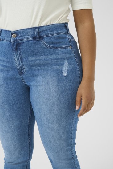 Kaffe Curve Laurina Džínsy Washed/Destroyed Blue Denim - Džíny & Nohavice vo Veľkých Veľkostiach – Plus Size - 