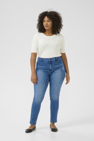Kaffe Curve Laurina Džínsy Washed/Destroyed Blue Denim - Džíny & Nohavice vo Veľkých Veľkostiach – Plus Size - 