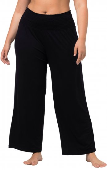 Ulla Popken Wide Leg Smocked Waist Knit Pants Black - Džíny & Nohavice vo Veľkých Veľkostiach – Plus Size - 