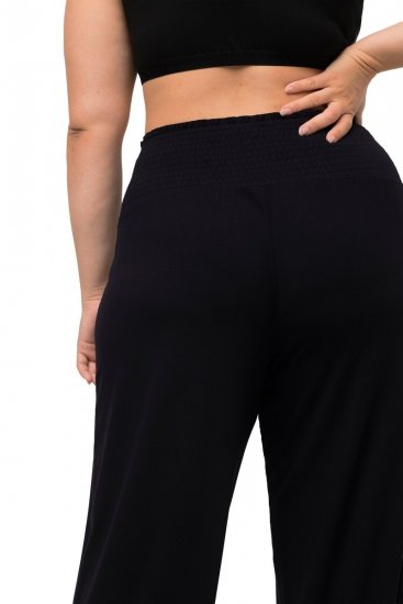Ulla Popken Wide Leg Smocked Waist Knit Pants Black - Nohavice - Nohavice pre ženy vo veľkých veľkostiach