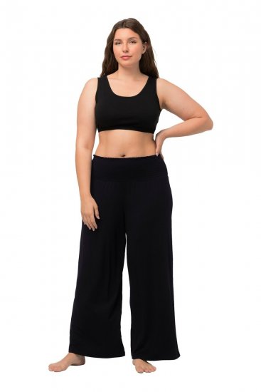 Ulla Popken Wide Leg Smocked Waist Knit Pants Black - Nohavice - Nohavice pre ženy vo veľkých veľkostiach