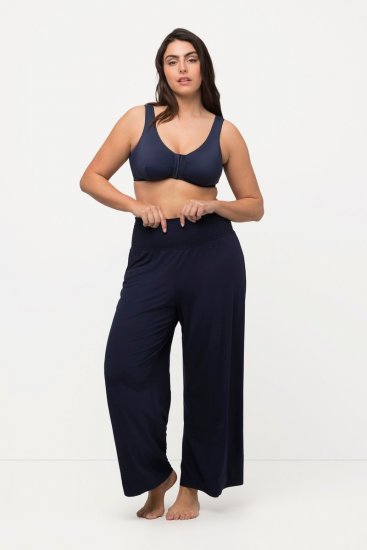 Ulla Popken Wide Leg Smocked Waist Knit Pants Night Blue - Nohavice - Nohavice pre ženy vo veľkých veľkostiach