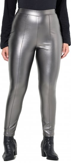 Ulla Popken Metallic Faux Leather Leggings Silver - Džíny & Nohavice vo Veľkých Veľkostiach – Plus Size - 