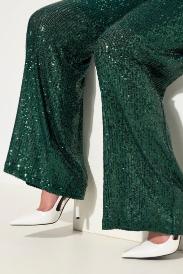 Ulla Popken Wide Leg Sequined Pants Dark Green - Nohavice - Nohavice pre ženy vo veľkých veľkostiach