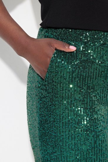 Ulla Popken Wide Leg Sequined Pants Dark Green - Nohavice - Nohavice pre ženy vo veľkých veľkostiach