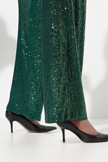 Ulla Popken Wide Leg Sequined Pants Dark Green - Nohavice - Nohavice pre ženy vo veľkých veľkostiach