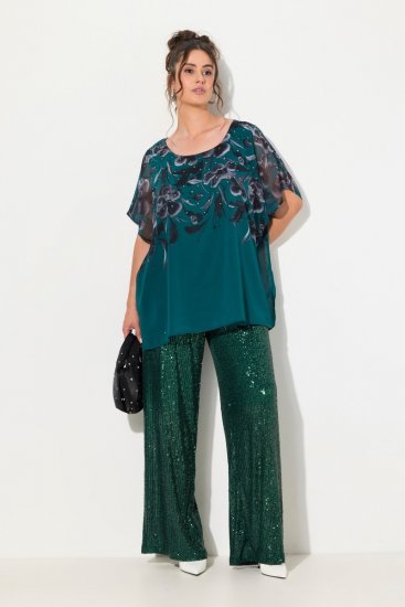 Ulla Popken Wide Leg Sequined Pants Dark Green - Nohavice - Nohavice pre ženy vo veľkých veľkostiach