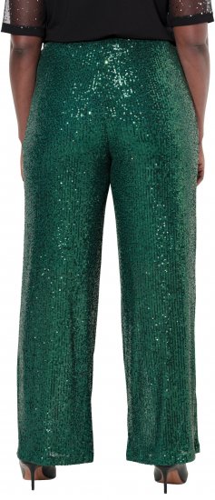 Ulla Popken Wide Leg Sequined Pants Dark Green - Džíny & Nohavice vo Veľkých Veľkostiach – Plus Size - 