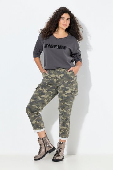 Ulla Popken Camo Boyfriend Pants Olive Grey - Nohavice - Nohavice pre ženy vo veľkých veľkostiach