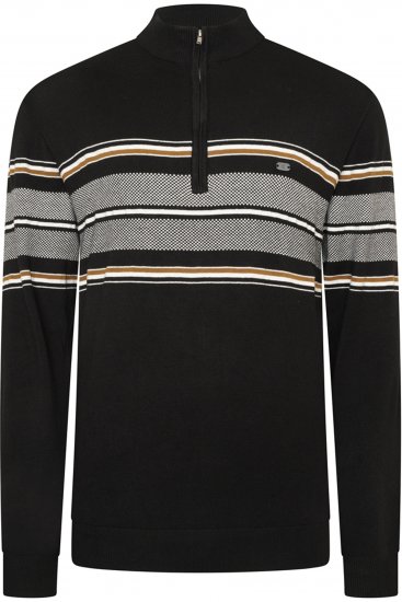 Kam Jeans 93 Stripe 1/4 Zipper Knitted Sweater Black - Mikiny & mikiny bez kapucne - Mikiny & Mikiny s Kapucňou 2XL-12XL