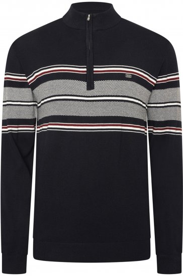 Kam Jeans 93 Stripe 1/4 Zipper Knitted Sweater Navy - Mikiny & mikiny bez kapucne - Mikiny & Mikiny s Kapucňou 2XL-12XL