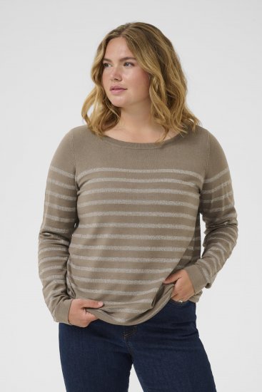 Kaffe Curve Linia Boatneck Pullover Morel Melange with Silver Lurex - Pletené svetre - 