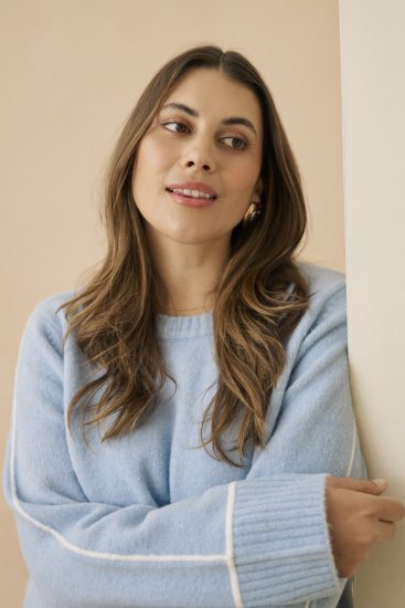 Kaffe Curve Jina Knit Pullover Powder Blue Melange - Pletené svetre - 