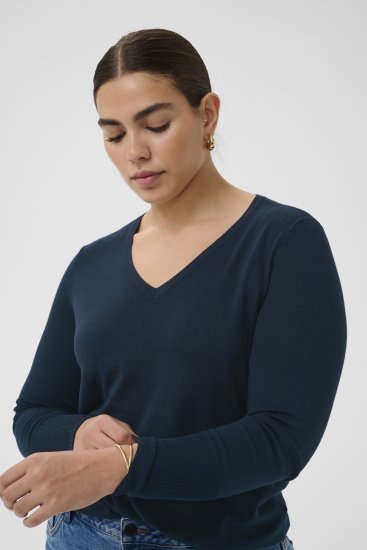 Kaffe Curve Lizzy Long Sleeve Pullover Midnight Marine - Pletené svetre - 