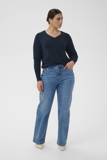 Kaffe Curve Lizzy Long Sleeve Pullover Midnight Marine - Pletené svetre - 