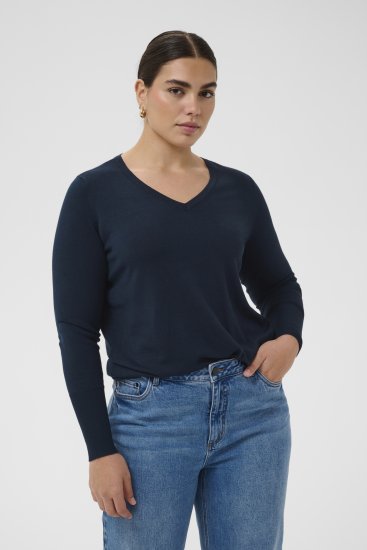 Kaffe Curve Lizzy Long Sleeve Pullover Midnight Marine - Pletené svetre - 