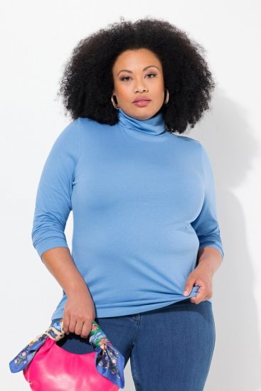 Ulla Popken Basic Long Sleeve Slim Fit Turtleneck Light Cornflower - Mikiny & mikiny bez kapucne - Pohodlné mikiny, hoodie a pletené svetre