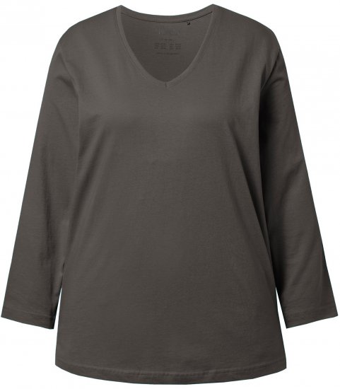 Ulla Popken Back To Basics V-Neck Relaxed Fit Cotton Tee Graphite Grey - Tričká - 