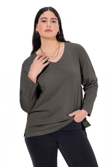 Ulla Popken Back To Basics V-Neck Relaxed Fit Cotton Tee Graphite Grey - Tričká - Dámske tričká