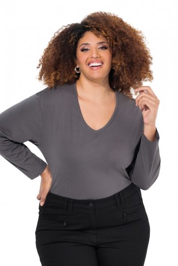 Ulla Popken Back To Basics V-Neck Relaxed Fit Cotton Tee Graphite Grey - Tričká - Dámske tričká